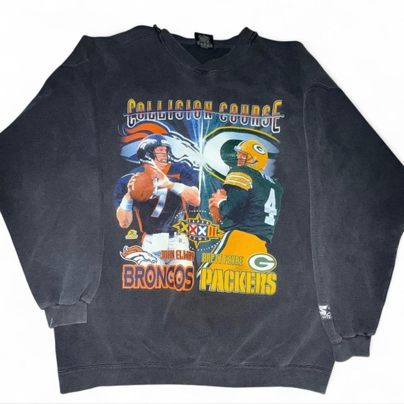 Men’s vintage Starter NFL Crewneck sweatshirt 90’s Super Bowl Farve vs Elway - Picture 1 of 8